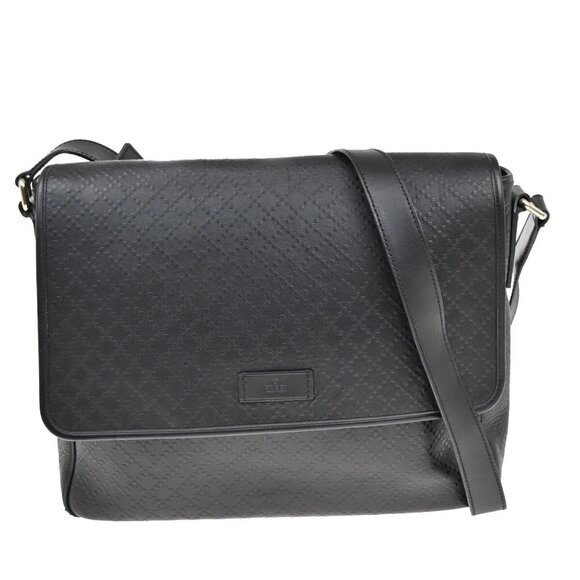 GUCCI Logo Diamante Crossbody Shoulder Bag PVC Leather Black GHW 38EE773